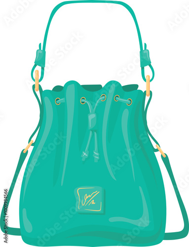 Pouch handbag cartoon icon. Green trendy purse