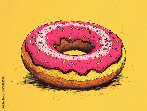 2d Strawberry Pink Donut graphic design digital art flat design Outline	
