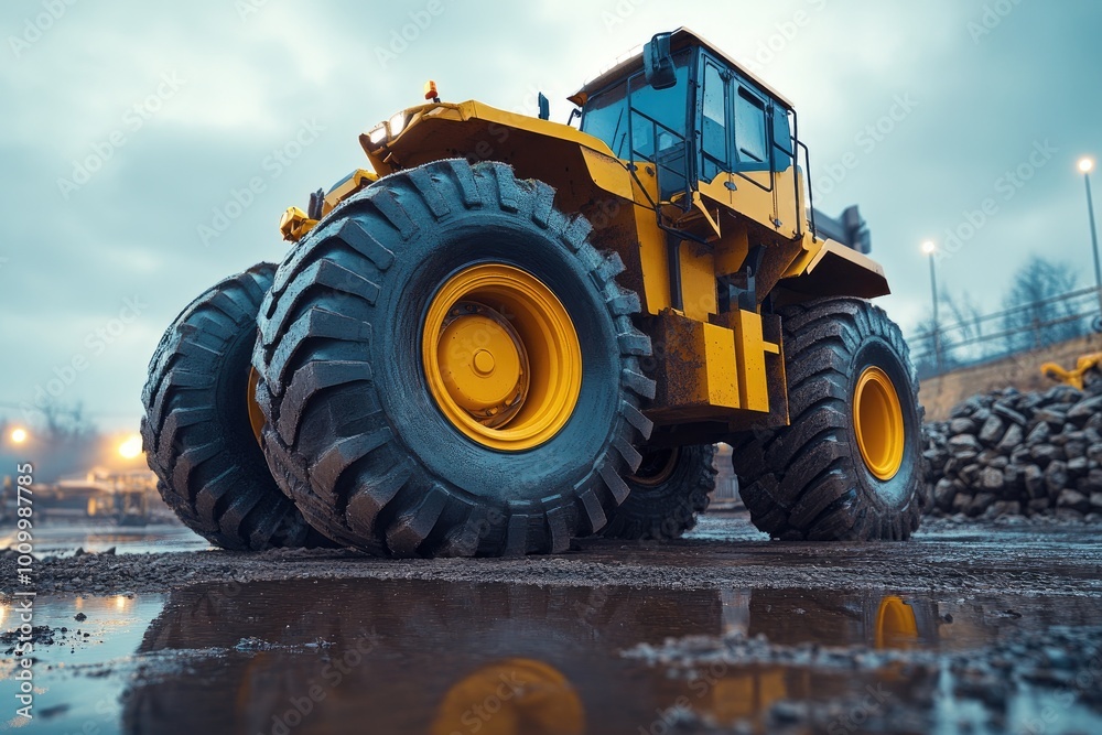 Large yellow tractor with big tires. Perfect for construction, industry, and heavy machinery. Large yellow tractor with big tires. Perfect for construction, industry, and heavy machinery.