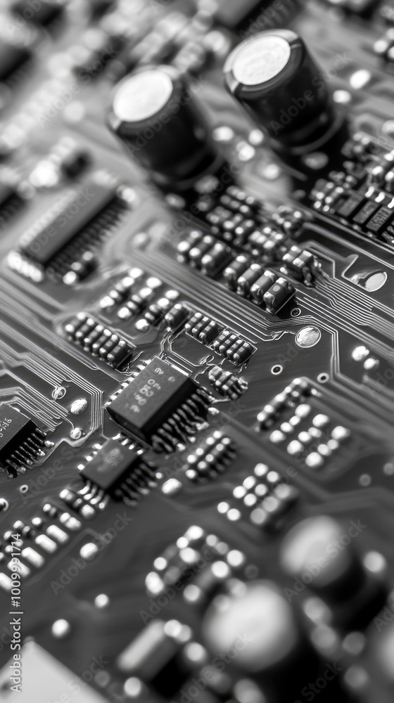 Close-up of a Printed Circuit Board with Integrated Components Close-up of a Printed Circuit Board with Integrated Components