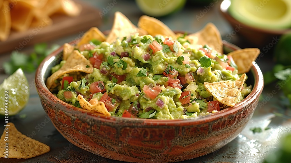 Guacamole with Tortilla Chips in a Bowl Guacamole with Tortilla Chips in a Bowl