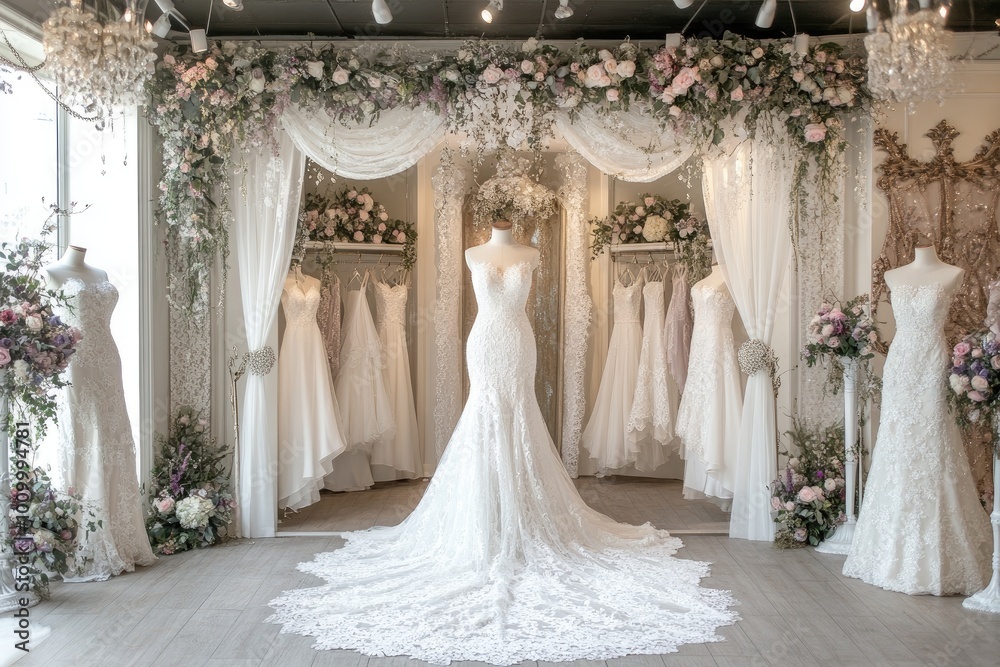 A bridal boutique with white dresses. This photo can be used for wedding, fashion, or boutique marketing. A bridal boutique with white dresses. This photo can be used for wedding, fashion, or boutique marketing.