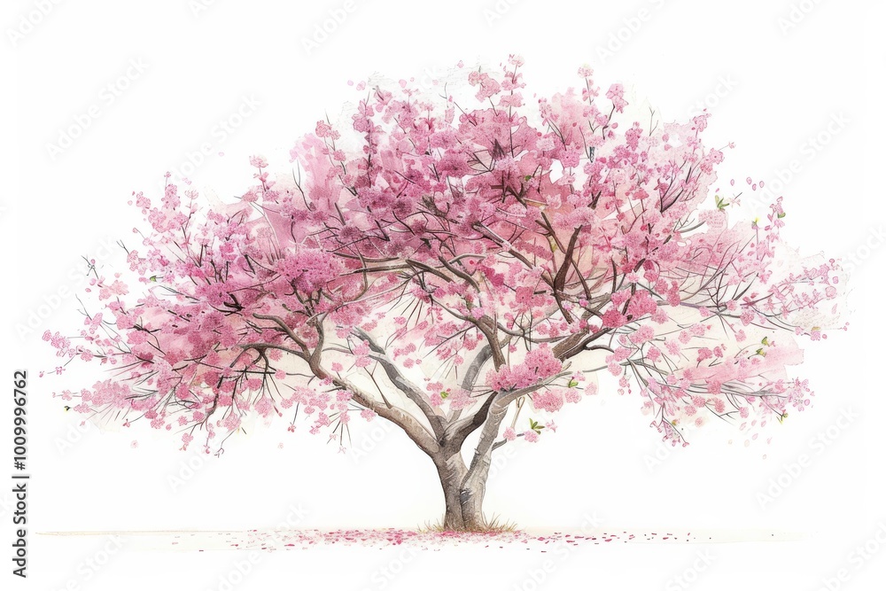 a watercolour of a cherry blossom tree on a isolated white background a watercolour of a cherry blossom tree on a isolated white background