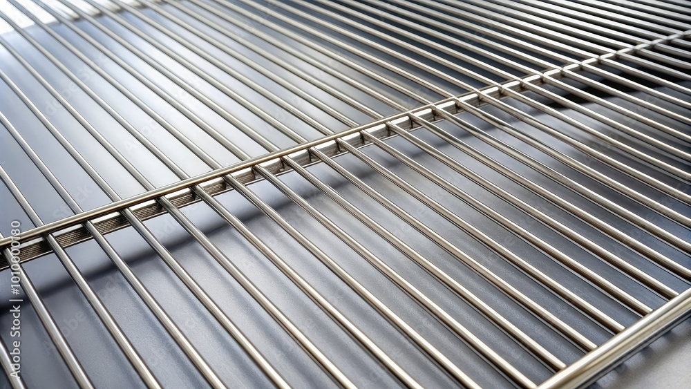 Fototapeta premium Empty stainless steel grid for BBQ grill, grid, steel, empty, BBQ, barbecue, cooking, outdoors, summer, food, grilling, cookout