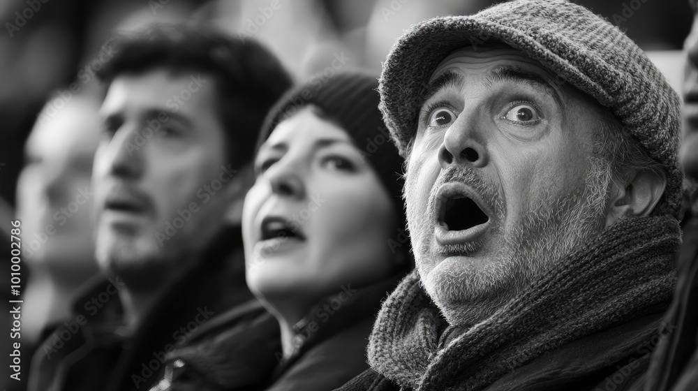 A Man in a Knitted Hat and Scarf, Mouth Agape in Awe A Man in a Knitted Hat and Scarf, Mouth Agape in Awe