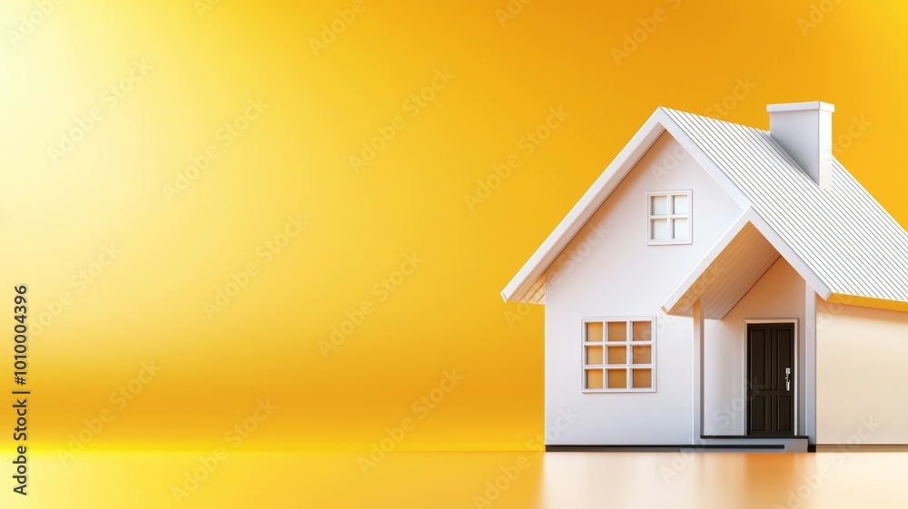 A white house is shown on a yellow background A white house is shown on a yellow background