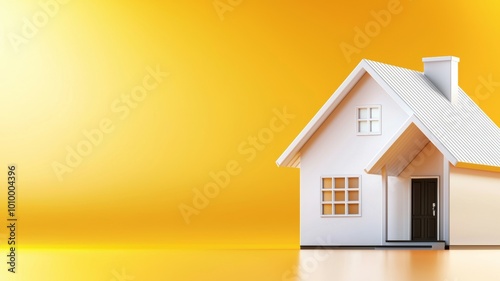 A white house is shown on a yellow background