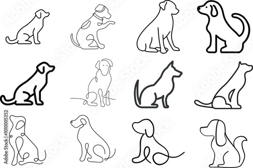 Hand drawn cute dogs doodles set. Vector illustration on white background.
