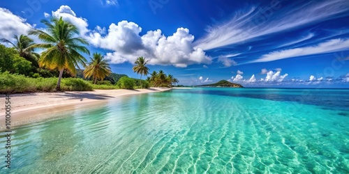 Fototapeta Naklejka Na Ścianę i Meble -  Crystal clear blue waters and sandy beaches perfect for a tropical Caribbean getaway, beach, vacation