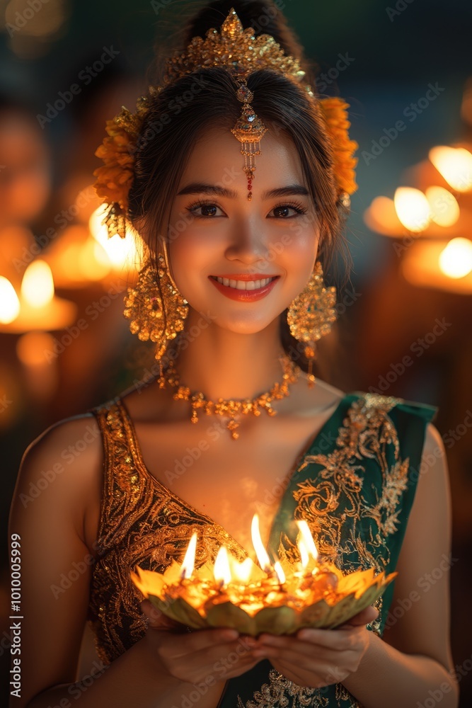 Φωτογραφία Radiant Loy Krathong: A serene festival with beautifully lit krathongs drifting peacefully, marking a night of reflection, tradition, and heartfelt offerings on the water