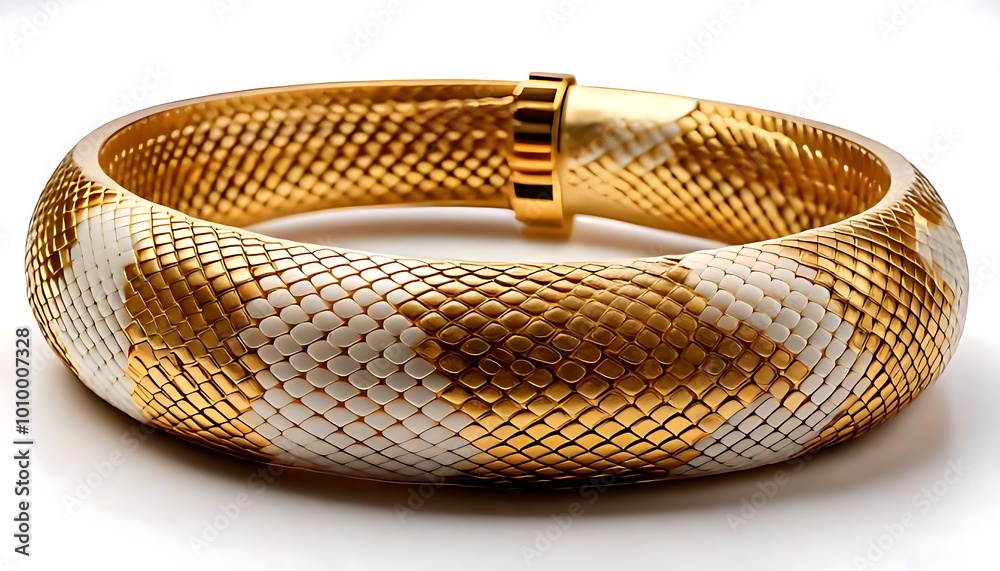 Golden and White Smooth Snake Skin Pattern Bracelet with Beads, Showcasing Exquisite Handmade Jewelry Design, Perfect for Fashion Accessories, Unique Gift Ideas, and Stylish Statement Pieces