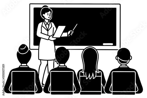  classroom scene with a teache at the blackboard photo