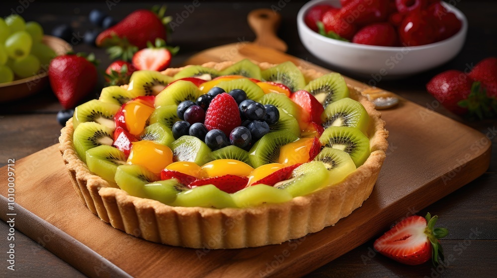 Fruit Tart with Kiwi, Strawberry, Peach, and Blueberry Fruit Tart with Kiwi, Strawberry, Peach, and Blueberry