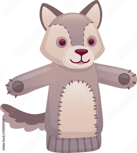 Wolf puppet cartoon icon. Funny textile doll
