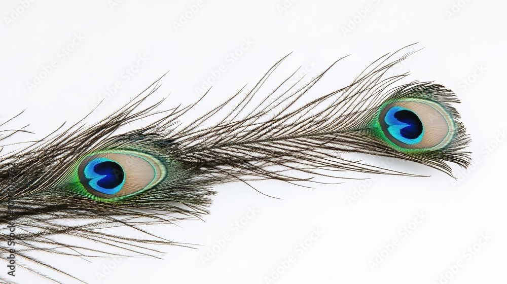 Obraz premium A stunning peacock displaying its vibrant plumage, accompanied by a beautifully detailed feather, showcasing the elegance and grace of this magnificent bird. The rich colors and intricate patterns