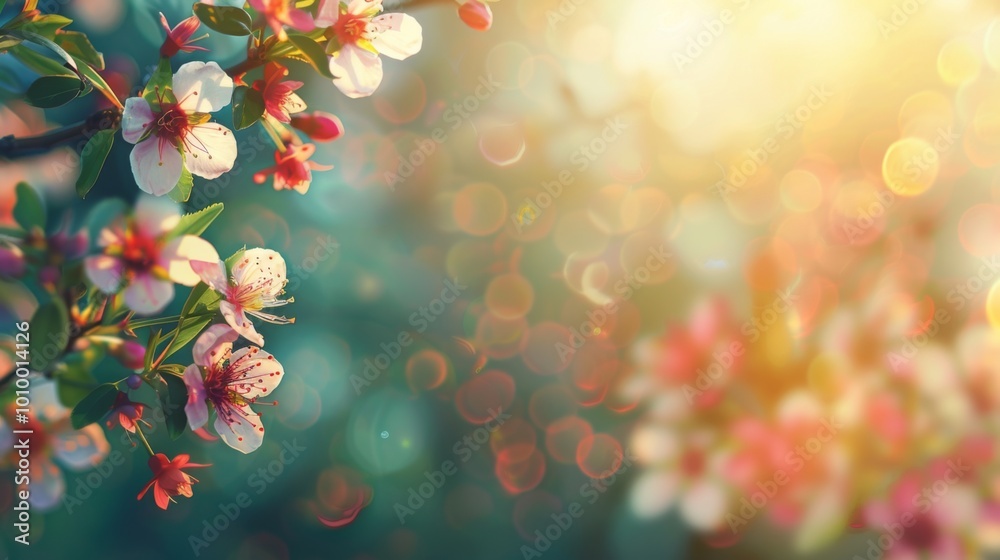 Delicate cherry blossoms in full bloom illuminated by warm sunlight, with a soft and dreamy bokeh background that emphasizes the serenity and beauty of springtime. Delicate cherry blossoms in full bloom illuminated by warm sunlight, with a soft and dreamy bokeh background that emphasizes the serenity and beauty of springtime.