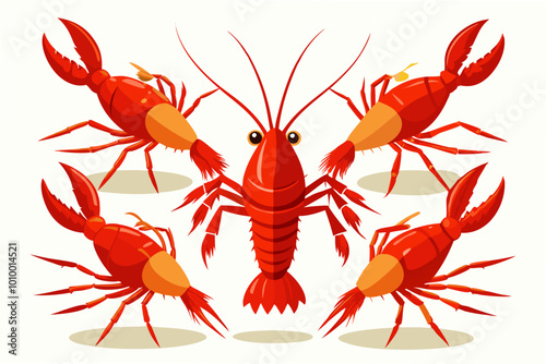 set of crawfish vector art illustration