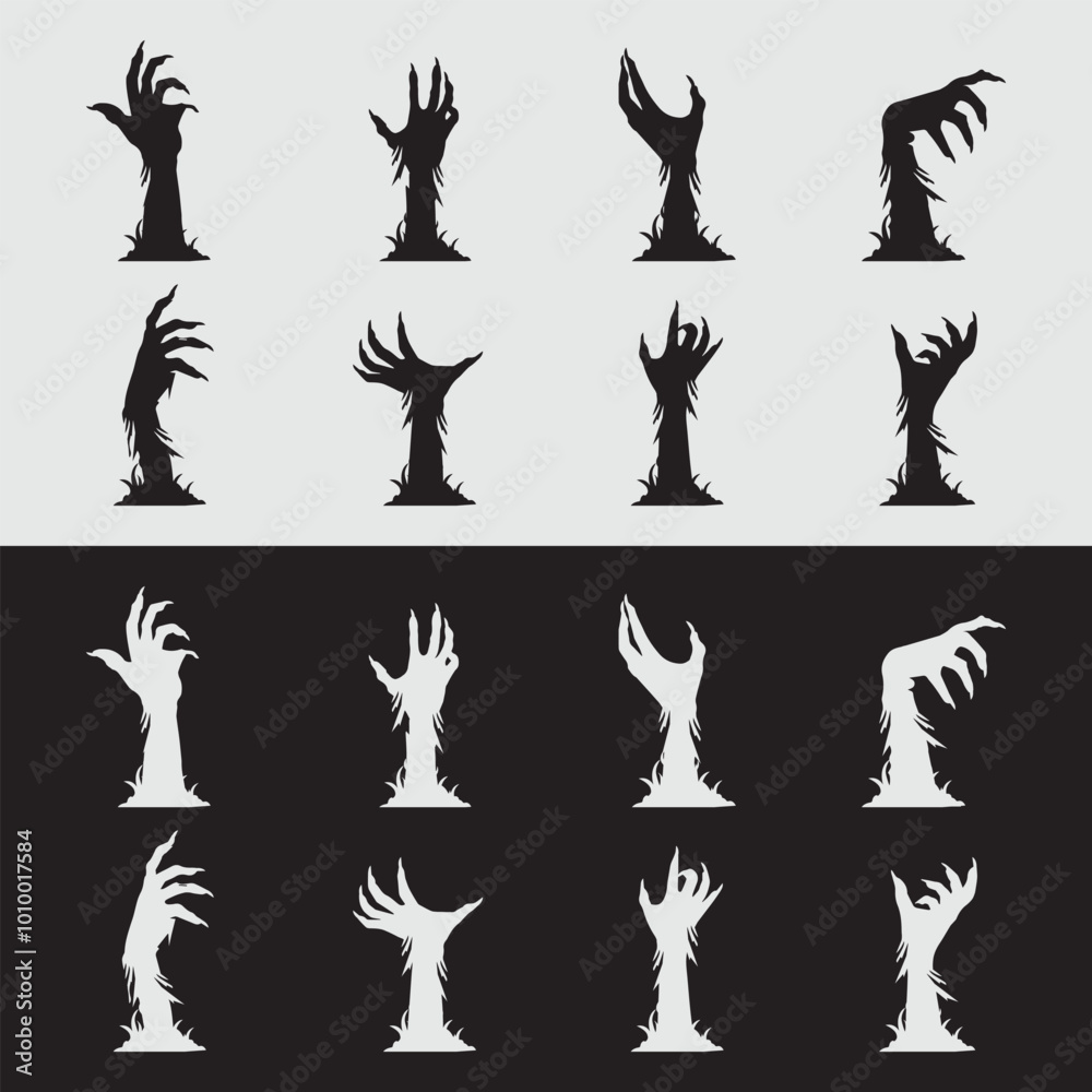 Creepy Zombie Hand Silhouettes Vector Set, Perfect for Halloween, Horror Themes, and Spooky Designs Creepy Zombie Hand Silhouettes Vector Set, Perfect for Halloween, Horror Themes, and Spooky Designs