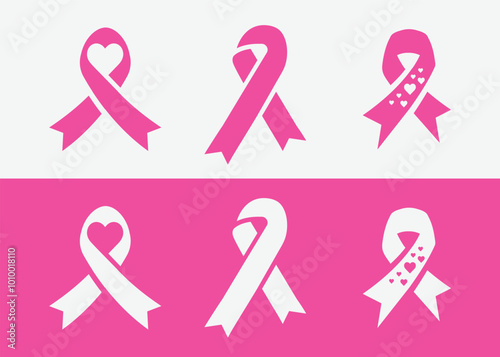 Breast Cancer Ribbon icon set vector, Cancer charity awareness ribbon, pink ribbons, cancer awareness, ribbon logo icon vector, Breast cancer awareness symbol, October, Support and Unity Sign