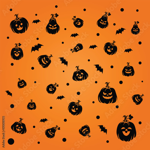 Seamless Halloween Pattern with Jack-o'-lanterns and Bats, Spooky Pumpkin Design Perfect for Halloween Decor, Festive Wrapping, and Seasonal Backgrounds