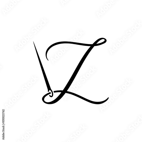 script letter initial z with sewing needle logo