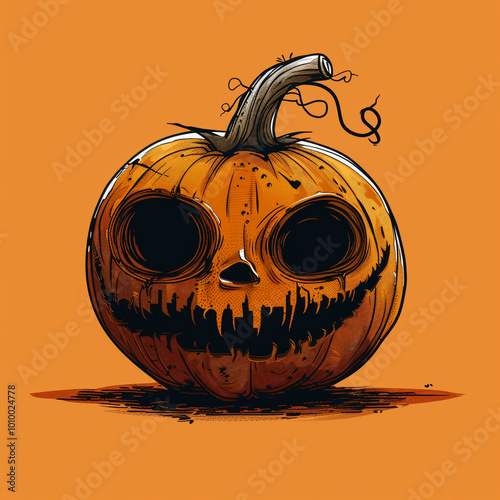 Jack O Lantern on orange background. Vector and cartoon art. 