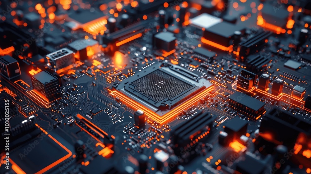 Illuminated Motherboard with Glowing Processor Socket Illuminated Motherboard with Glowing Processor Socket