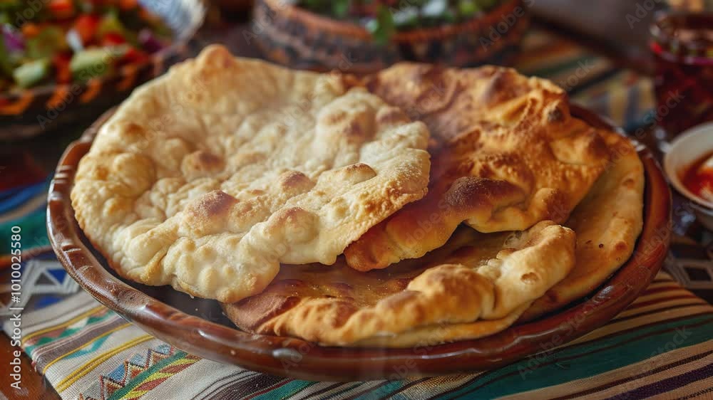 Navajo fry bread on the table moves with smoke around Navajo fry bread on the table moves with smoke around