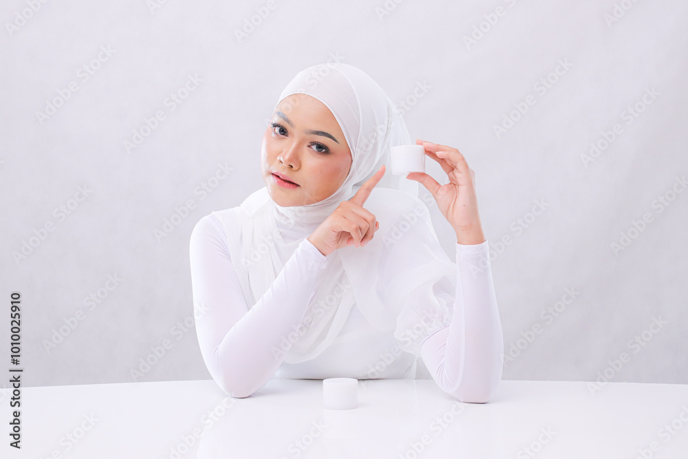 Charm Beautiful adult woman relax looking down looking forward hand touching cream hand pinching cosmetic cream for skin care product introduction on white background. advertising concept, medical Charm Beautiful adult woman relax looking down looking forward hand touching cream hand pinching cosmetic cream for skin care product introduction on white background. advertising concept, medical