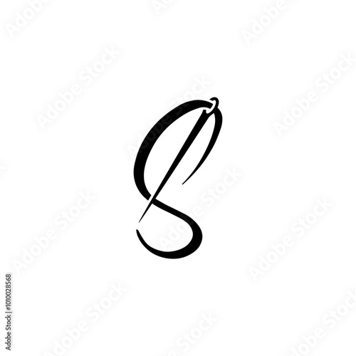 script letter initial s with sewing needle logo