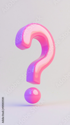 3d rendered question mark with vibrant silver reflecting colors glass curvy smooth light reflection surface reflecting light glowing png on white background, ask for help digital faq vertical