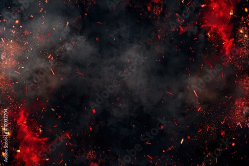 A red and black background with a lot of smoke and fire, generative ai image