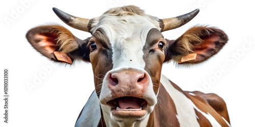 Angry and surprised cow isolated on 