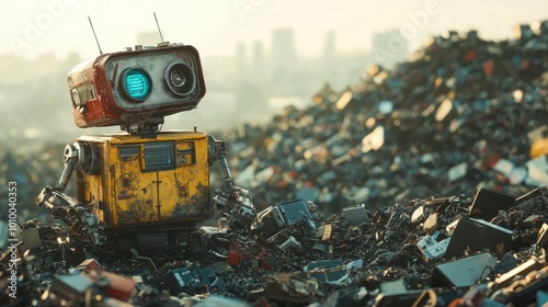 Forgotten Companion: A Robot's Solitary Existence in a Sea of Discarded Technology