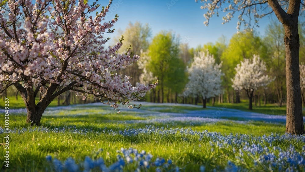 spring landscape with blooming trees spring landscape with blooming trees