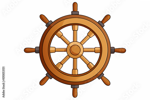  Wooden boat wheel isolated on white