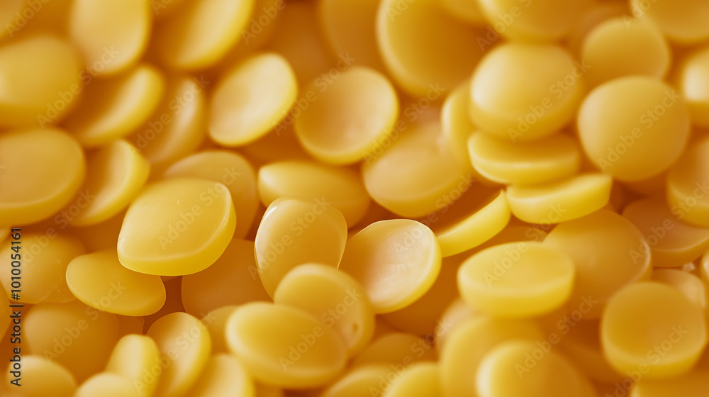 a close-up, top-down view of unrefined yellow beeswax beads spread across the entire frame, filling the image with their warm yellow color and smooth, rounded shapes a close-up, top-down view of unrefined yellow beeswax beads spread across the entire frame, filling the image with their warm yellow color and smooth, rounded shapes