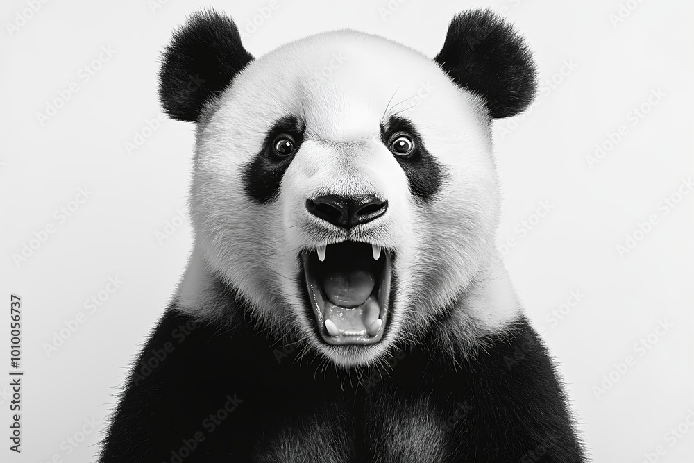 Close-up Of A Angry And Surprised Panda Isolated On White Background With A Funny And Excited Expression, Animal Portrait Close-up Of A Angry And Surprised Panda Isolated On White Background With A Funny And Excited Expression, Animal Portrait