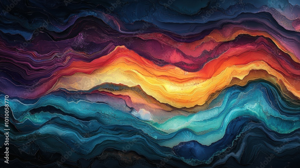 Mesmerizing Abstract Art: Colorful Fluid Paint Strokes in Hypnotic Display