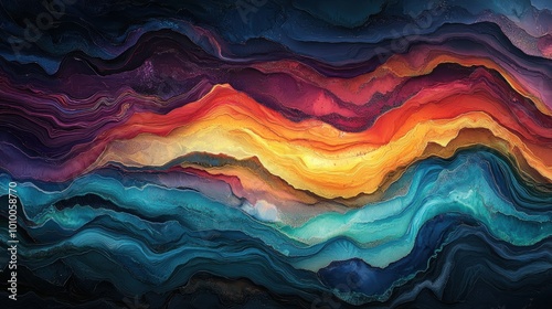 Mesmerizing Abstract Art: Colorful Fluid Paint Strokes in Hypnotic Display