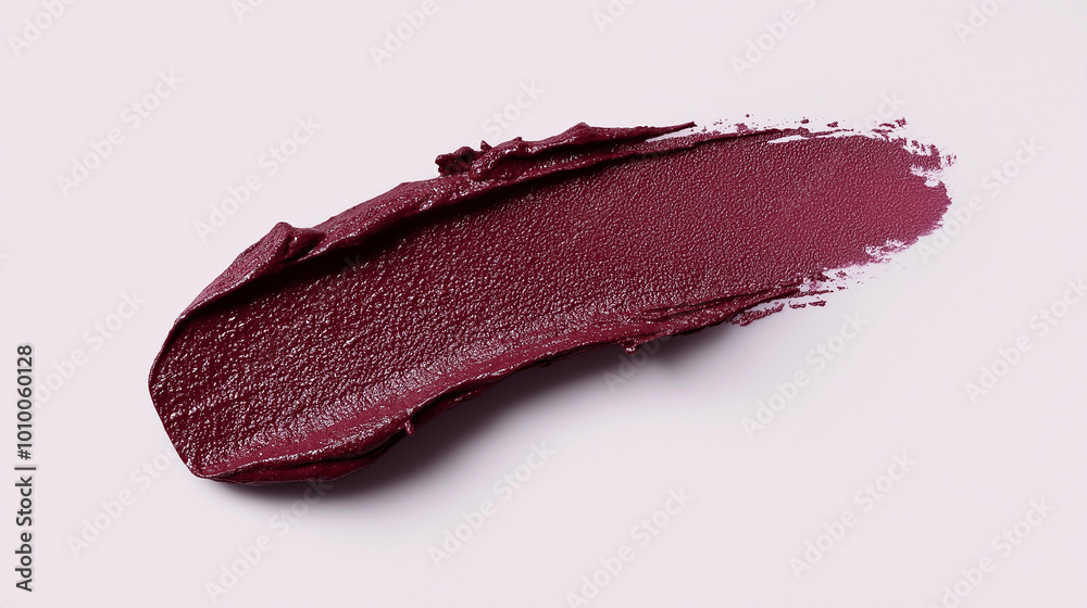 Fototapeta premium a single, elegant swatch of rich crimson lipstick on white background, with soft color gradients and subtle sheen to highlight the texture and glossiness of lip makeup