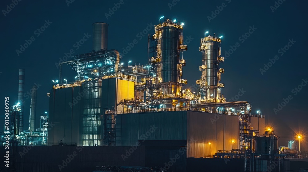 Illuminated Industrial Complex at Night Illuminated Industrial Complex at Night