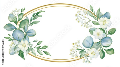 Chic watercolor wreath of eucalyptus and baby's breath for spring design