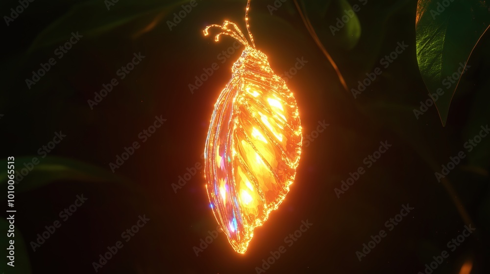 Obraz premium Illuminated chrysalis in darkness - transformation and renewal concept for nature themes