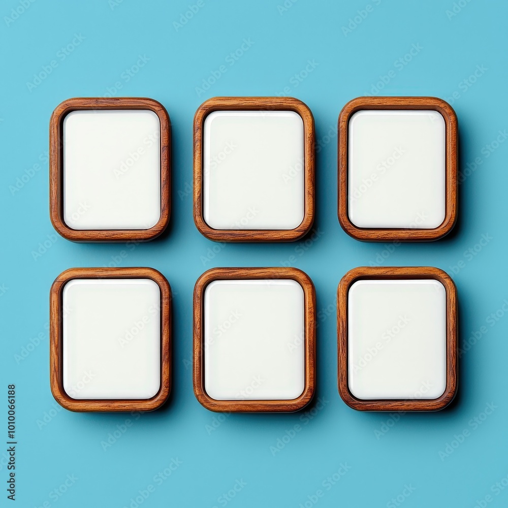 Wooden Frame Place Cards Mockup Blank Name Cards on Blue Background Wooden Frame Place Cards Mockup Blank Name Cards on Blue Background