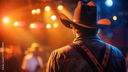 Cowboy in the Spotlight: A Glowing Moment at the Rodeo photo