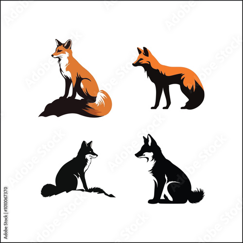 fox in the woods,animal, dog, cartoon, vector, illustration, fox