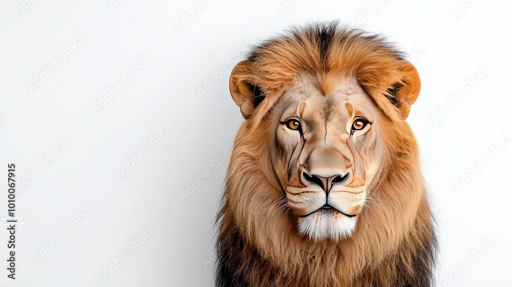 Fototapeta premium Majestic Lion Portrait Isolated on White Powerful Wildlife Animal 4K Resolution
