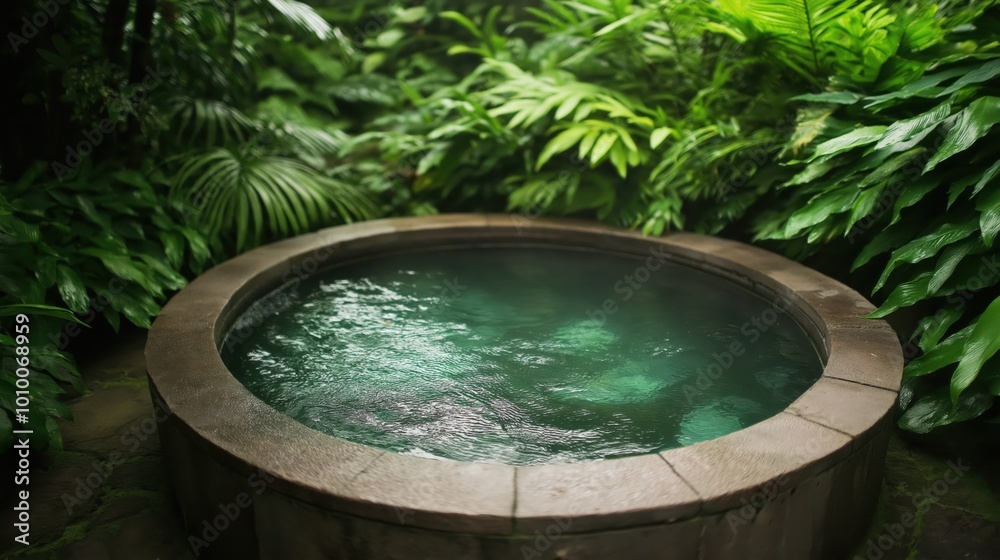 Serene tropical oasis with lush greenery for spa retreat design Serene tropical oasis with lush greenery for spa retreat design
