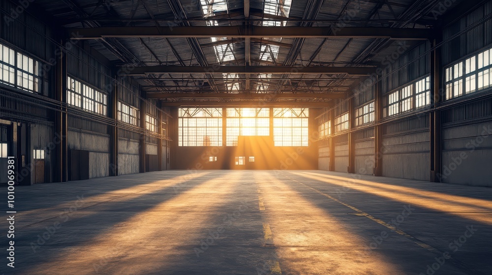 Sunlight Streaming Through the Windows of an Old Industrial Warehouse Sunlight Streaming Through the Windows of an Old Industrial Warehouse